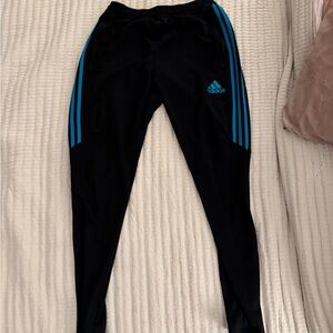 Adidas Black Joggers with Blue Stripes